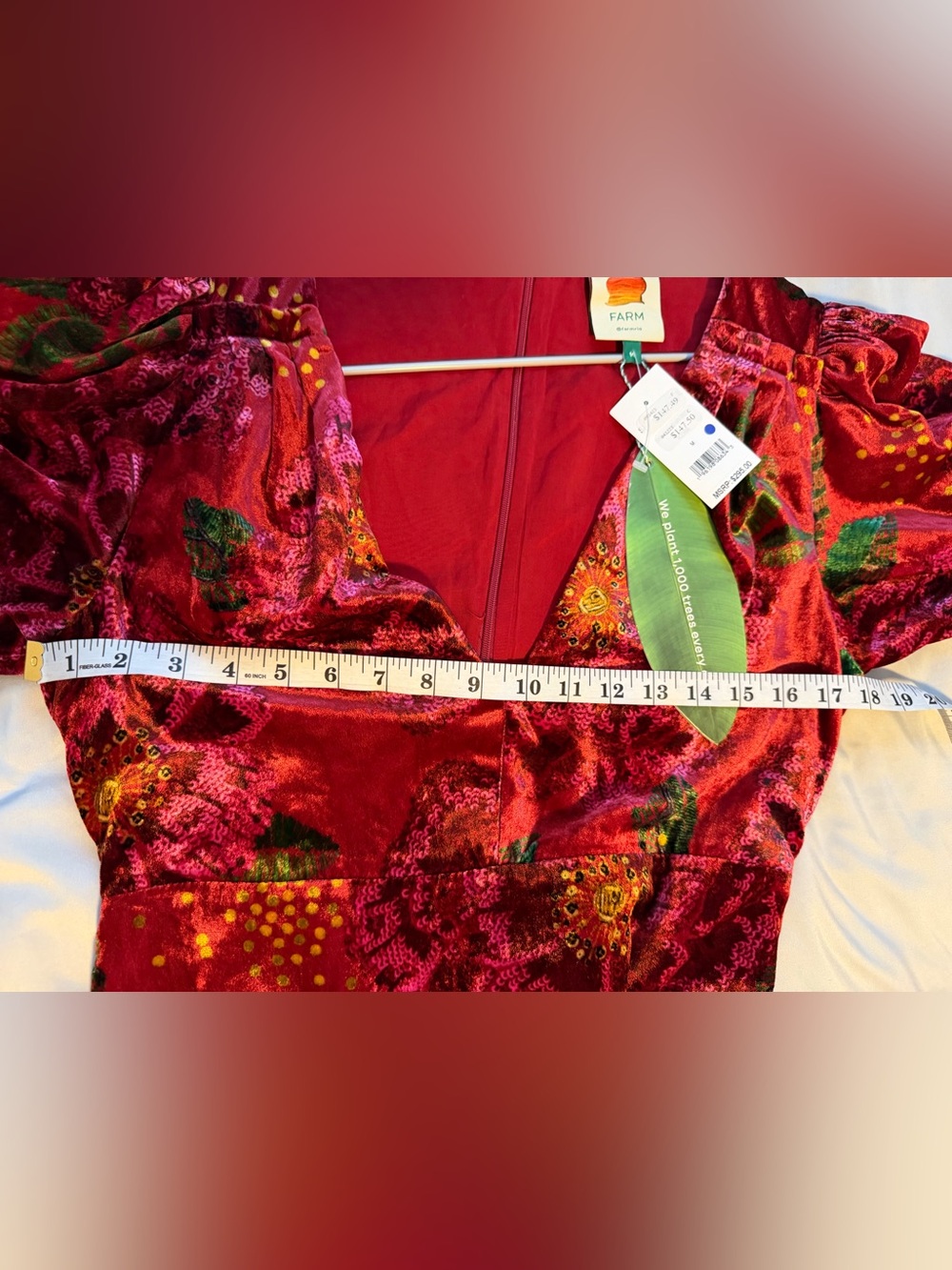 FARM Rio Farm Rio Velvet Floral V-Neck Mini Dress Deep Red M NWT - Picture 9 of 15